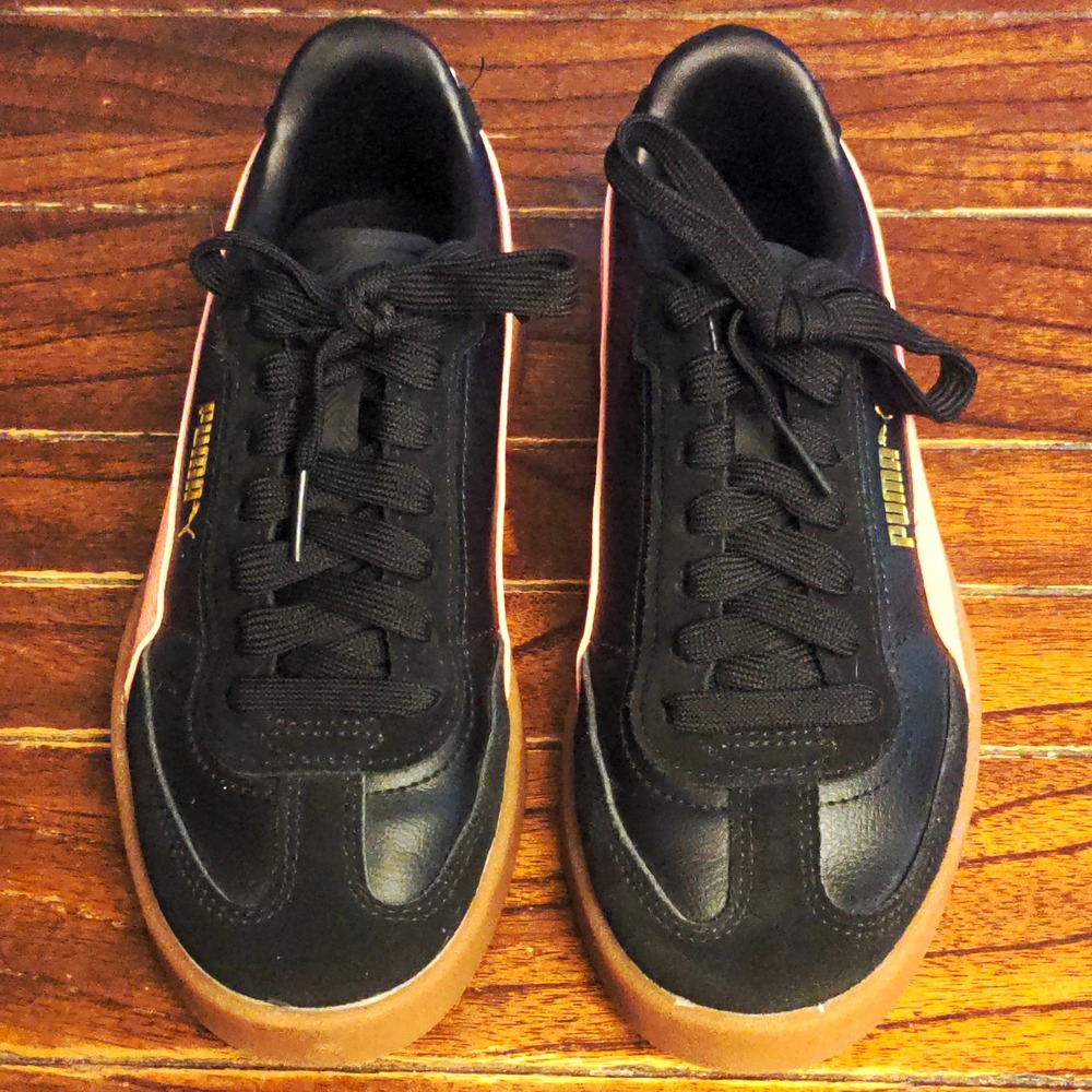 PUMA Club II Era Girls Black/Orange Lace-Up Low Top Sneakers US 4